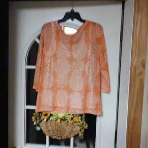 New Hearts Of Palm Orange Pineapple White Tank Underneath Top Size Women's M